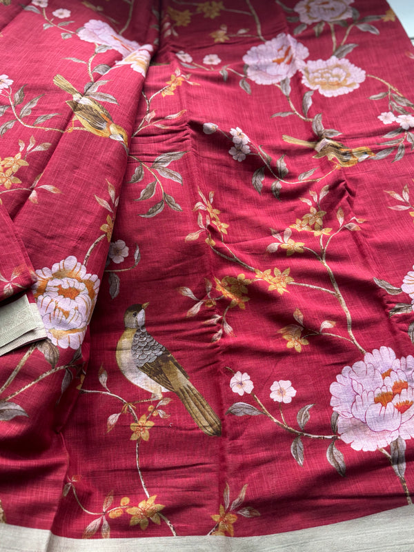 Kadhi Cotton Saree with Kalamkari Print