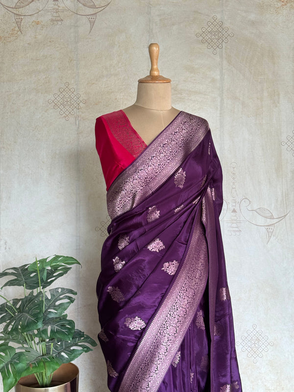 Savitha Pure Matka Silk Saree – Purple with Rose Gold Holographic Zari