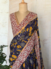 Pure Chennuri Silk Kalamkari Saree with Zari Border & Peacock Pallu