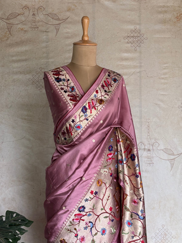 Ambika - Paithani Tussar Saree in Pink