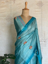 Ceya - Linen Saree with Floral Hand Embroidery & Statement Pallu