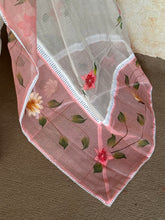 Hand-Painted Floral Kota Cotton Saree with Soft Pink Border