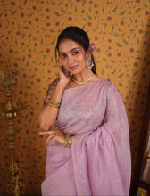 Chandheri Mirror Embellished Saree with Subtle Jaal Border & Tassel Pallu