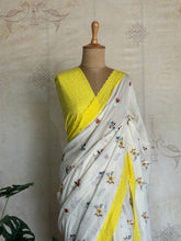 Varnika - Pure Cotton Multi Floral Embroidered Saree with Hakoba Lace - Onam Edit