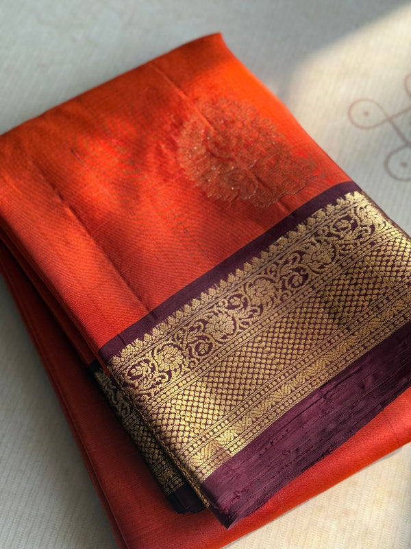 Pure Kanjivaram Soft Silk Saree with Paisley Zari Buttas & Kanchi Border – Vintage Edition