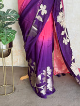 Advika Ombre Tussar Saree – Purple & Pink Floral Zari