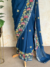 Sadhna - Pure Chiffon Cross Stitch Saree with Floral Embroidered Border & Zari Pallu