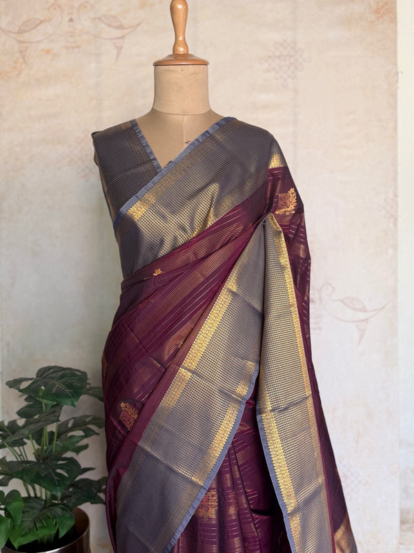 Semi Kanchi Silk Saree with Zari Pallu | Studio Virupa
