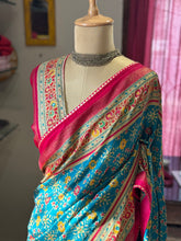 Royal Teal Patola Pashmina Saree with Red Border