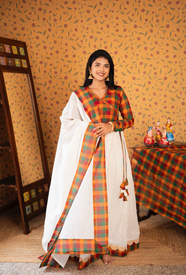 Vaishnava - Chettinad Cotton Angarkha Anarkali Dress with Dupatta Onam Edit