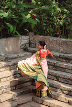 Semi Kanchi Silk Saree – Peach with Green Zari Border