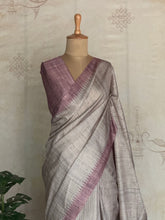 Kadhi Inspired Tussar Saree | Ivory & Mauve Handwoven Saree | Studio Virupa