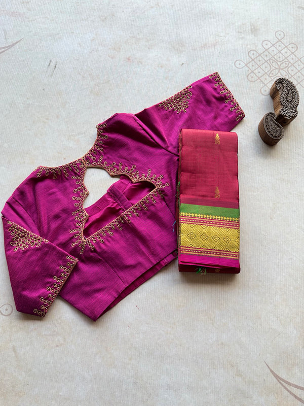 Pure Thirubuvanam Silk Saree – Deep Maroon Red with Contrast Green Zari Border