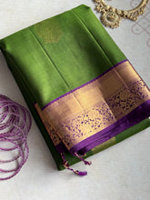 Pure Kanjivaram Soft Silk Saree – Vintage Green with Purple Zari Border