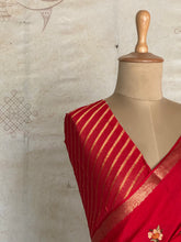 Sadhna - Pure Chiffon Cross Stitch Saree with Floral Embroidered Border & Zari Pallu