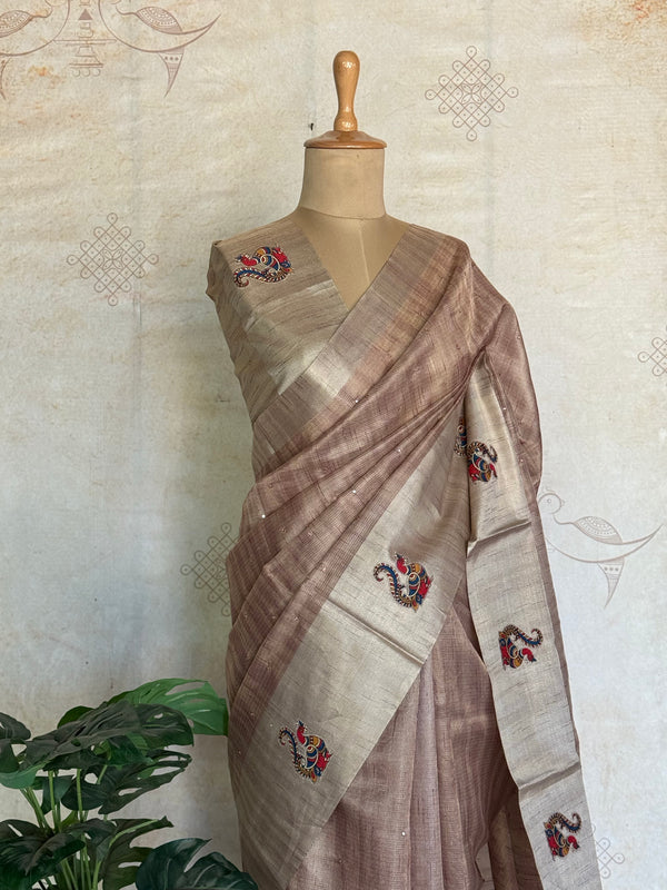 Samaira - Pure Tussar Appliqué Saree