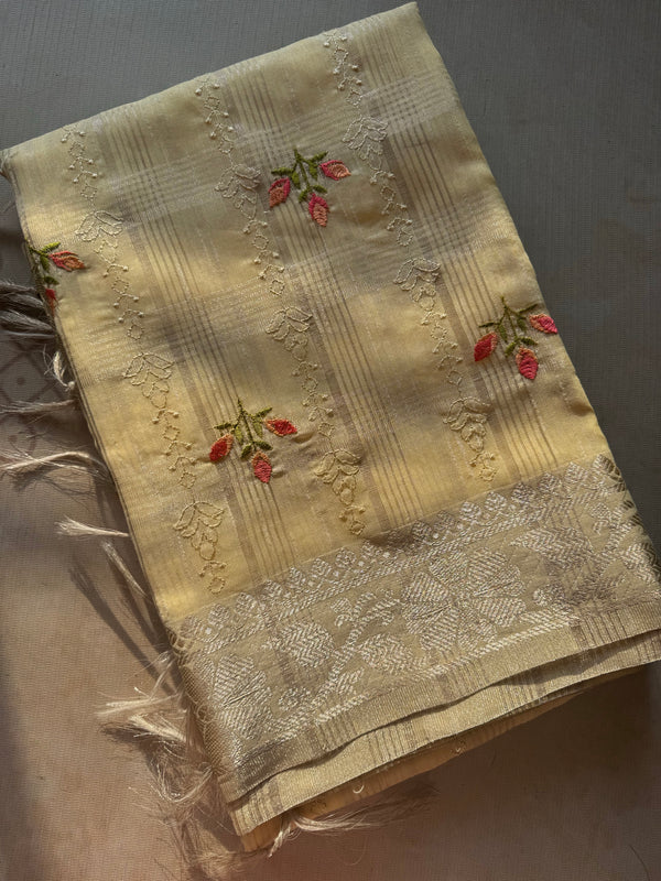 Ciranya Linen - Embroidered Kora Saree