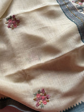 Ceya Linen Saree with Hand Floral Embroidery