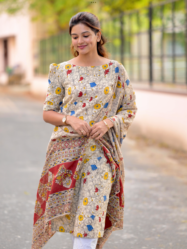 Kalamkari Cotton - Kurta + Dupatta