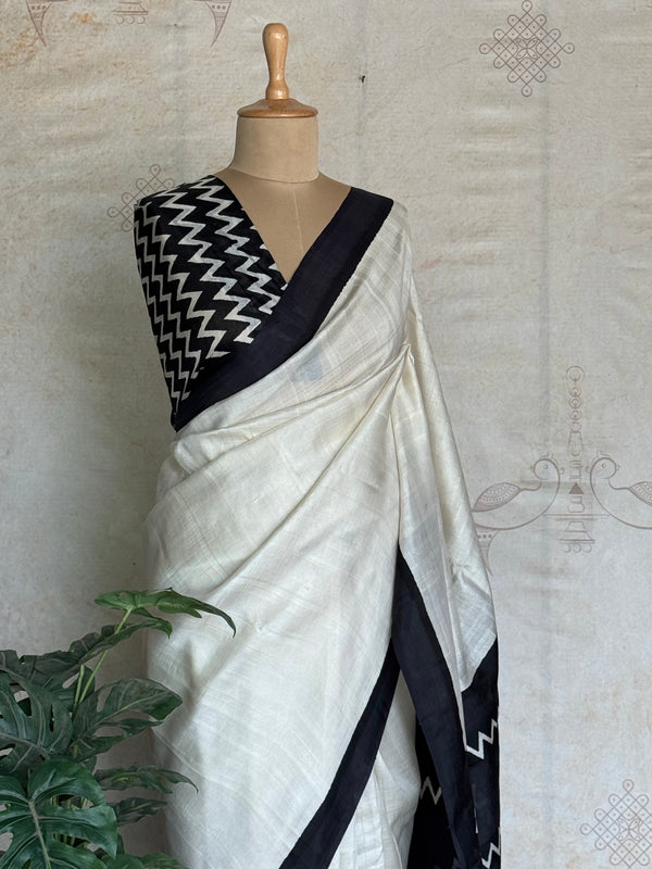 Chaitra - Pure Tussar Block Printed Saree Onam Edit