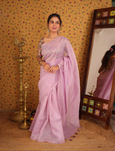 Chandheri Mirror Embellished Saree with Subtle Jaal Border & Tassel Pallu