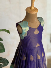 Ziva - Kids Vegan Silk Long Dress – Royal Purple & Aqua Blue with Zari Buttas