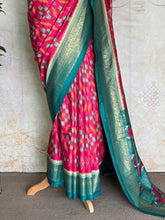 Rani Pink & Peacock Blue Ikkat Patola Inspired Semi Silk Saree