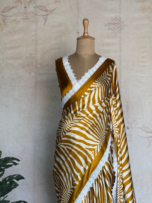 Modal Zebra Print Saree with Hakoba Lace Border
