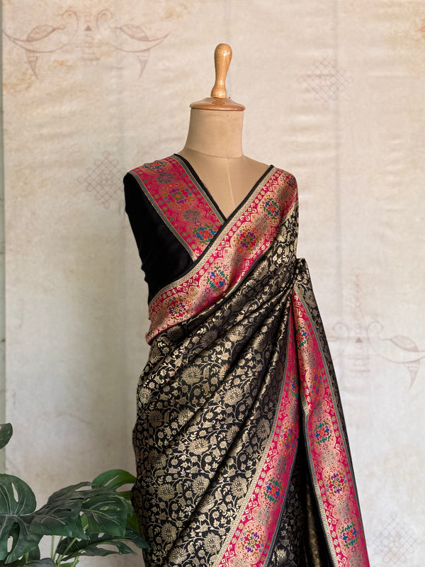 Arundhati Pure Banarasi Saree with Zari Jaal & Contrast Border