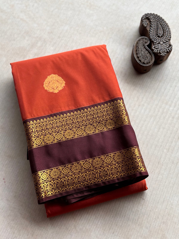 Semi Kanchi Silk Saree - Rust Orange Festive & Ethnic Wear