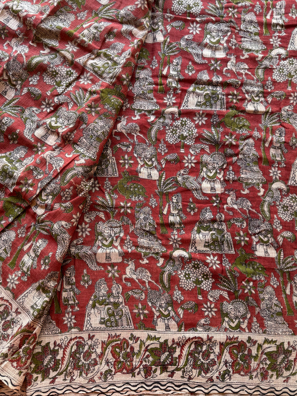 Kota Cotton Kalamkari Saree with Vintage Artistic Body & Ramayana Pallu