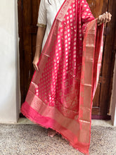 Banarasi Ombre Silk Dupatta in Rani Pink & Coral with Zari Buttas and Jaal Design