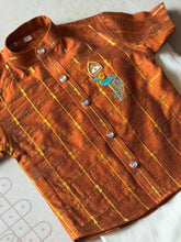Velum Mayilum Hand-Embroidered Boys Temple Shirt & Dhoti Set — South Indian Traditional Ethnic Wear Onam Edit