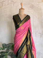 Semi Kanchi Silk Saree — Pink & Black