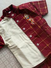 Magilan - Velum Mayilum Hand-Embroidered Boys Shirt & Trouser Set — South Indian Traditional Ethnic Wear Onam Edit