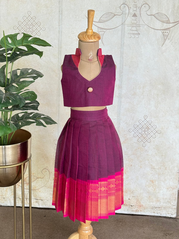 Poonguzhali - Chettinad Cotton Checkered Skirt and Top