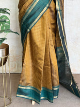 Meghna - Purple Raw Silk Saree with Gold Checks & Contrast Pallu