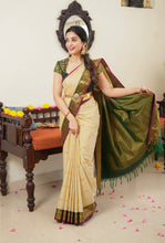 Ivory & Green Semi Kanchi Silk Saree