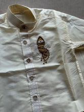 Velum Mayilum Hand-Embroidered Boys Ven Pattu Temple Shirt & Dhoti Set — South Indian Traditional Ethnic Wear