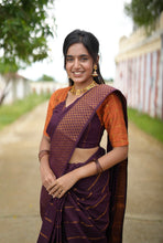 Gauri - Sungudi Cotton Saree Plum Purple with Orange Raw Silk Blouse