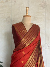 Semi Kanchi Silk Saree in Rust Orange with Gold Zari