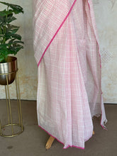 Nandita - Blush Pink Checks Pure Cotton Saree with Floral Blouse