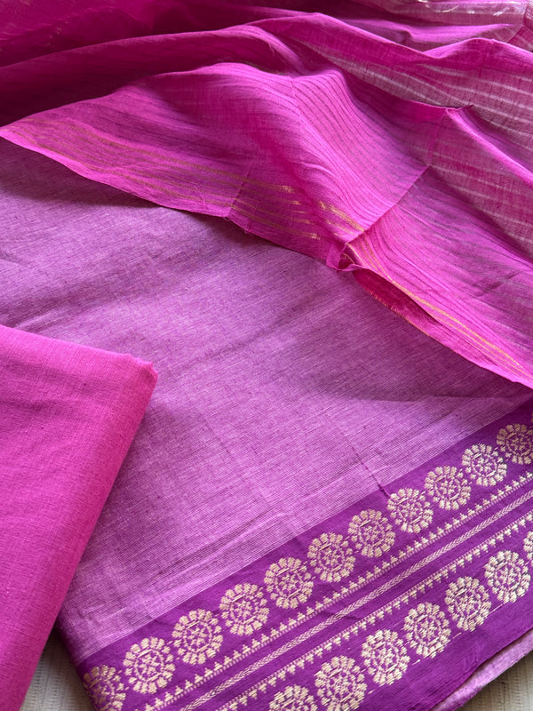 Sharika - Mangalgiri Cotton Unstitched 3 Piece Salwar Suit Set in Orchid Pink & Magenta