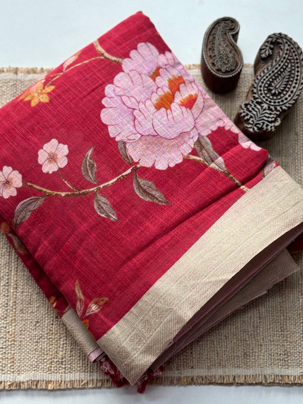 Kadhi Cotton Saree with Kalamkari Print