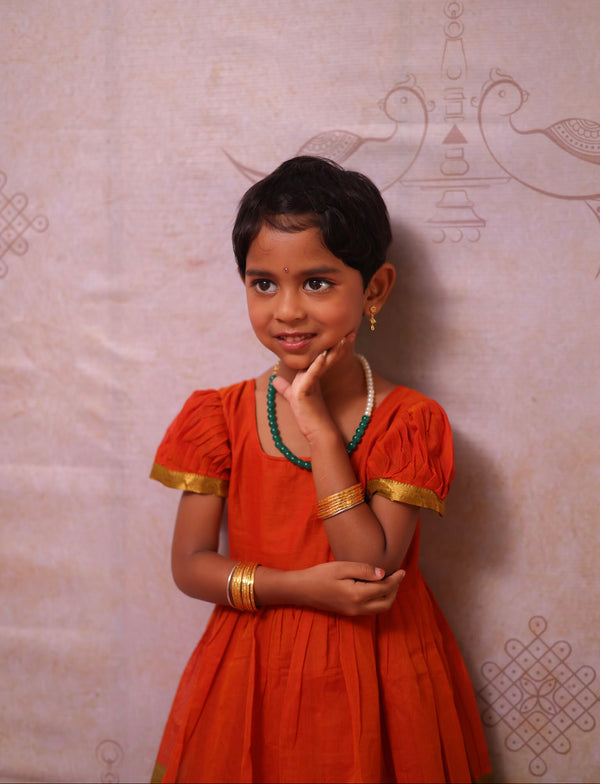 Kids Overcoat Frock (Orange) - Pongal Collection Express