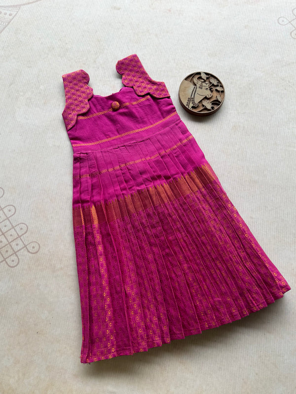 Sinamika - Kids Cotton Frock with Geometric Zari Border