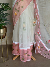Hand-Painted Floral Kota Cotton Saree with Soft Pink Border