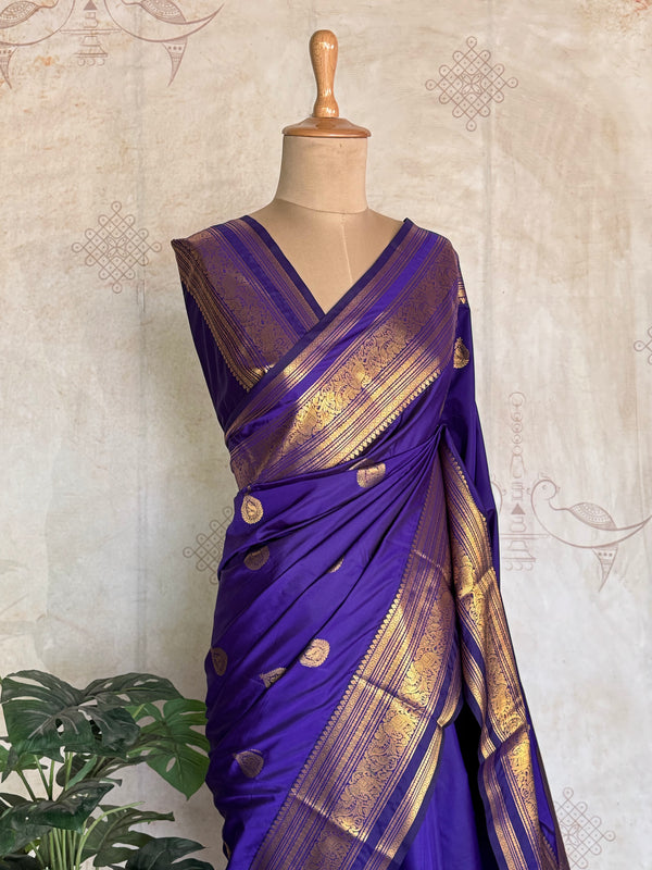 Semi Kanchi Silk Saree – Royal Blue & Gold Saree