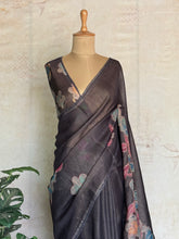 Shraddha - Linen Floral Applique Saree — Black Hakoba Lace Border