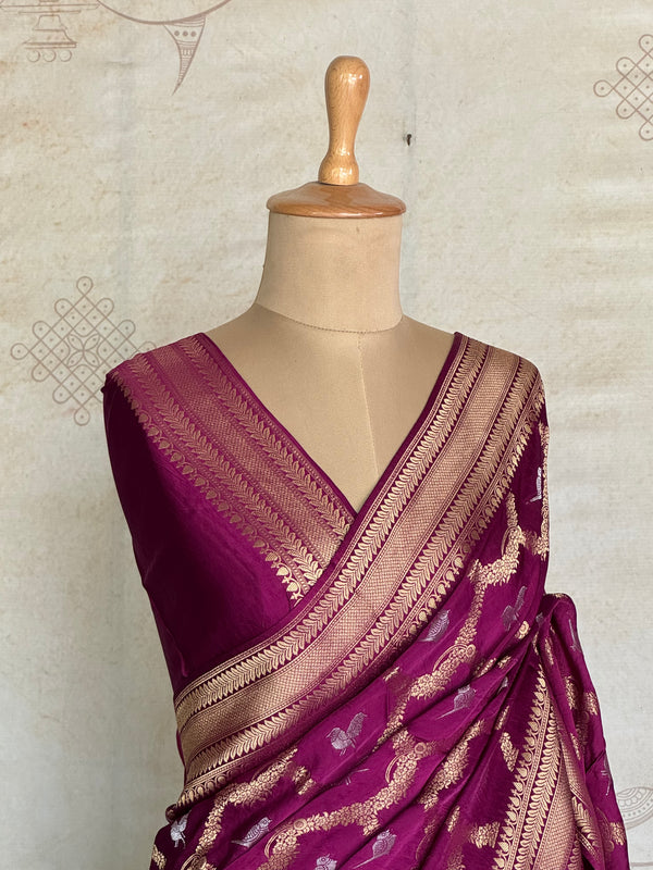 Vrishti - Mushru Satin Silk Saree with Antique Zari Jaal Weaving - Festive Edit
